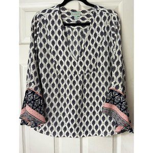 Veronica M Bell Sleeve Boho Print Blouse
